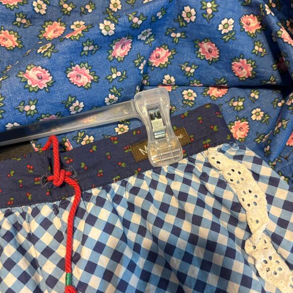 Matilda Jane Girls 2 Pc Top & Shorts Set Blue Floral Gingham Lace Size 4 - Picture 3 of 5